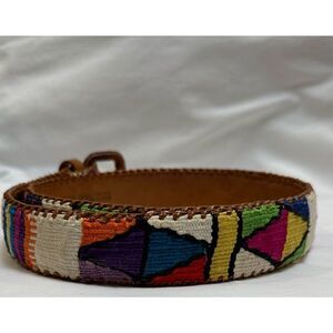 Mayan design inspired leather belt made in Guatemala size Small. #M-1289